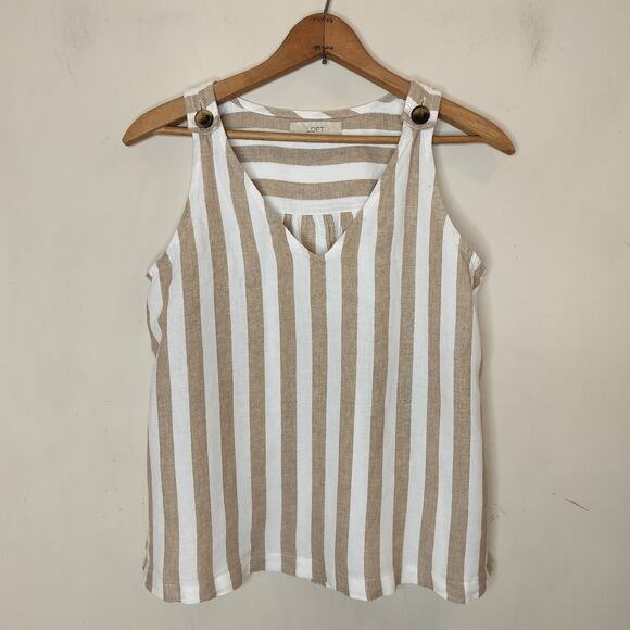 LOFT Sleeveless Top Stripe Linen Blend - Picture 1 of 8